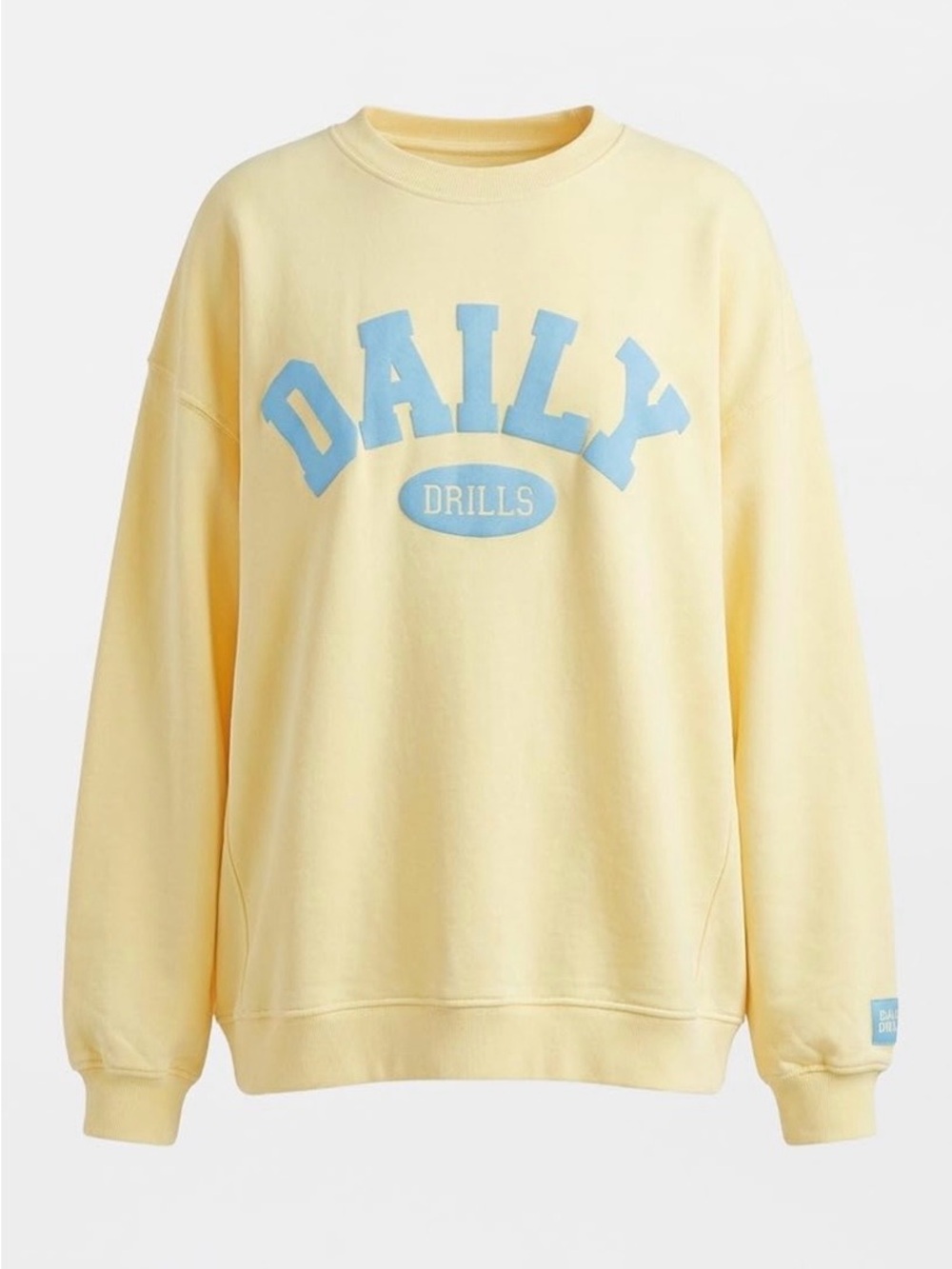 Daily Drills Pale Yellow oversized Crewneck with Light Blue Logo XS/S NWT